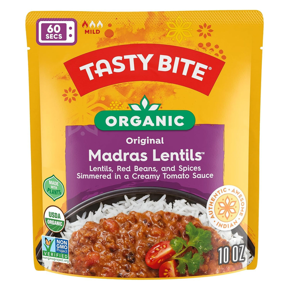 TASTY BITE Madras Lentils microwavable pouch for quick heat