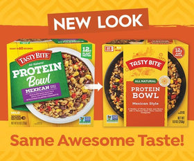 TASTY BITE Mexican Protein Bowl ingredients with beans, quinoa, and peppers.