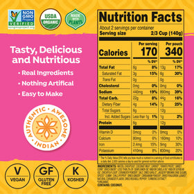 TASTY BITE microwavable chickpea tikka masala entrée, vibrant sauce and tender chickpeas.