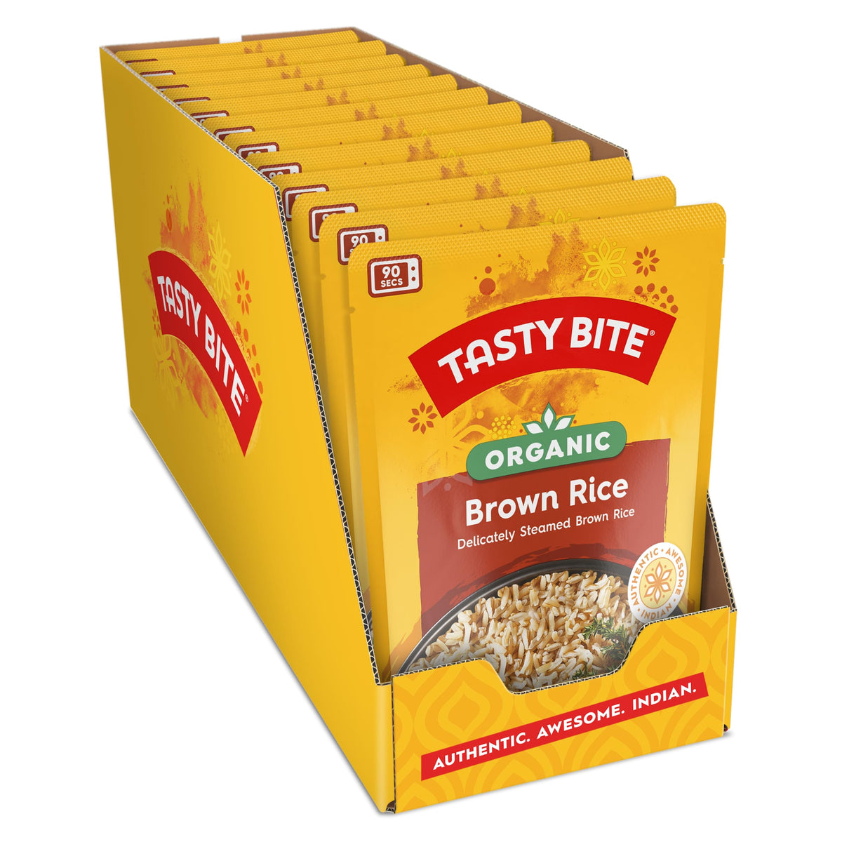 Tasty Bite organic brown rice pack of 12 pouches, convenient ready-to-eat staple.