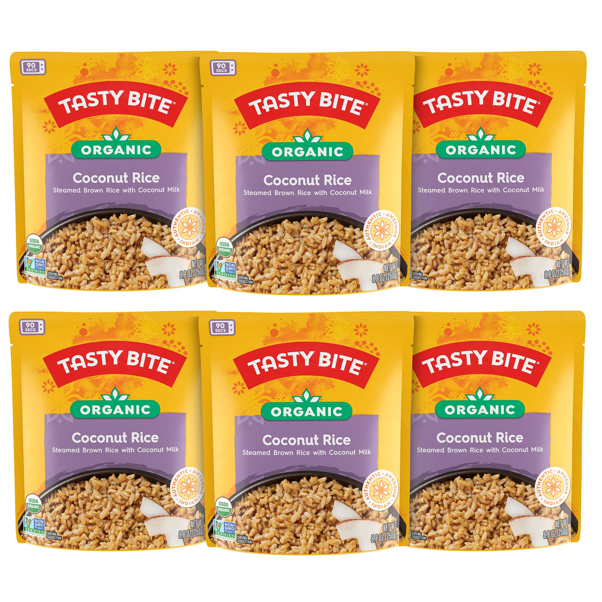 TASTY BITE Organic Coconut Rice pack of 6 ready-to-eat meals