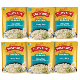 Tasty Bite Organic Sticky Rice six-pack front view for easy heat-and-serve meals