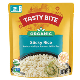 Packaging of Tasty Bite rice highlighting microwave-ready convenience