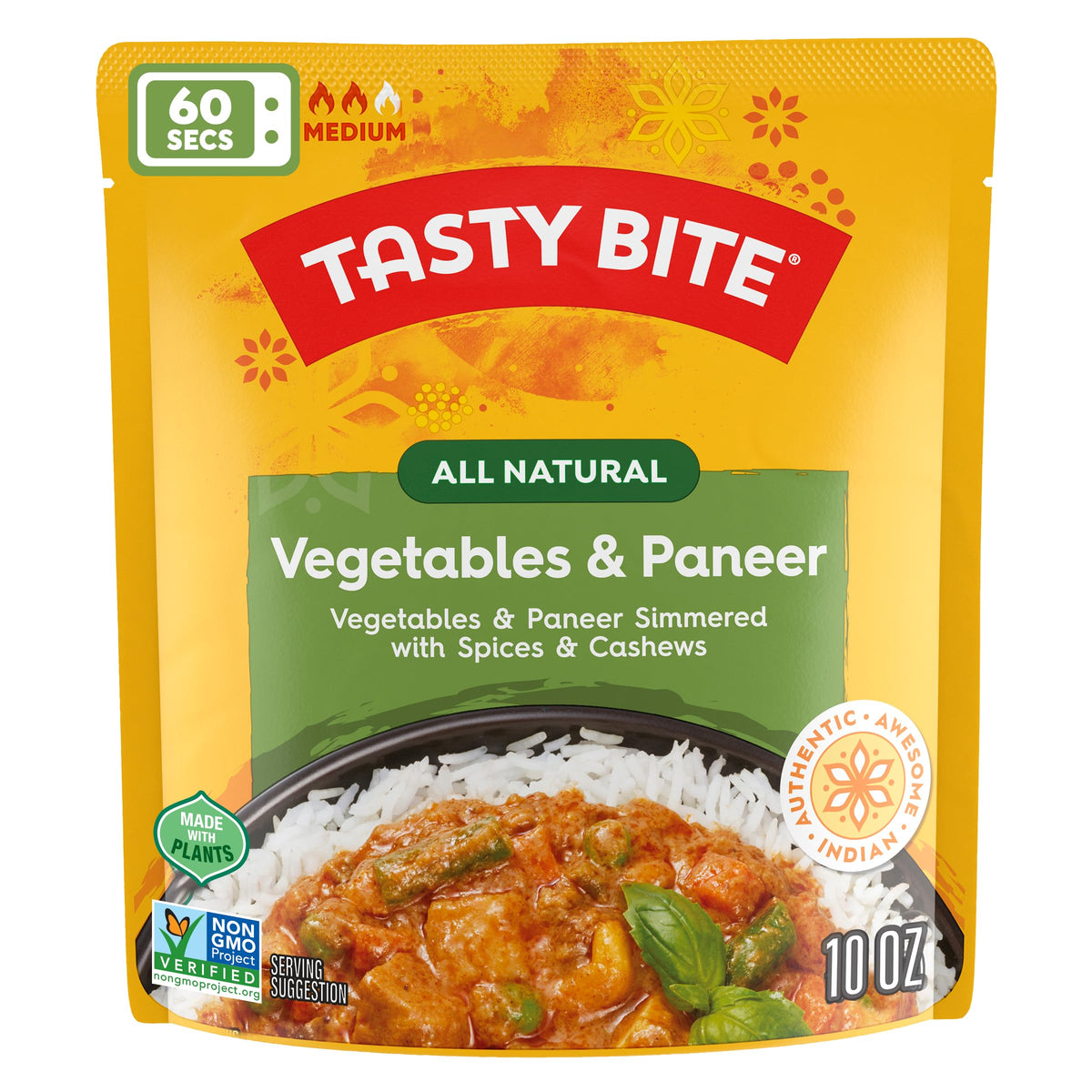 Tasty Bite paneer cheese provides creamy texture in a vegetarian entrée