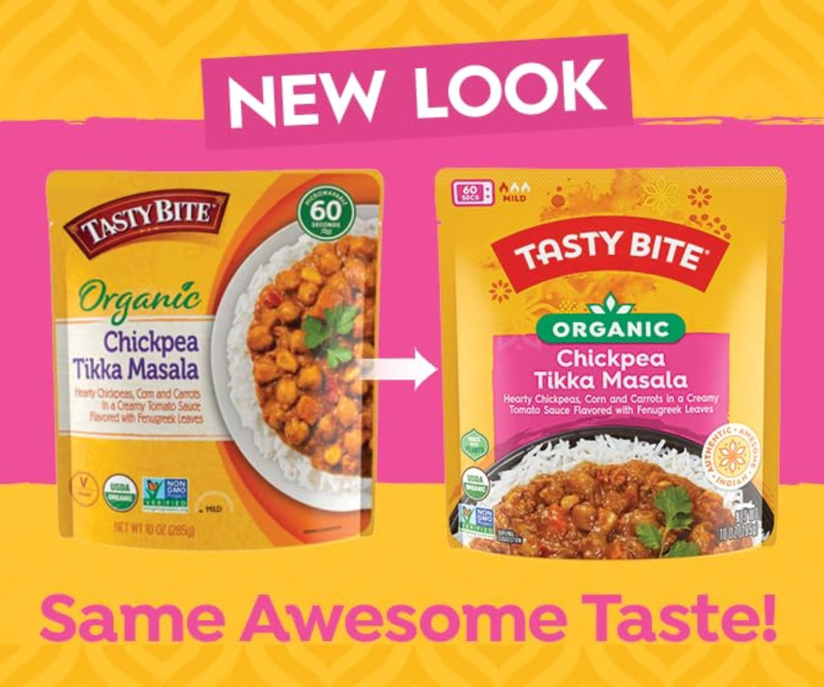 TASTY BITE ready-to-eat chickpea tikka masala, steaming bowl ready in minutes.
