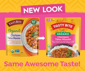 TASTY BITE ready-to-eat chickpea tikka masala, steaming bowl ready in minutes.