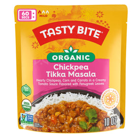 TASTY BITE vegan chickpea tikka masala entrée, plant-based comfort in a convenient package.