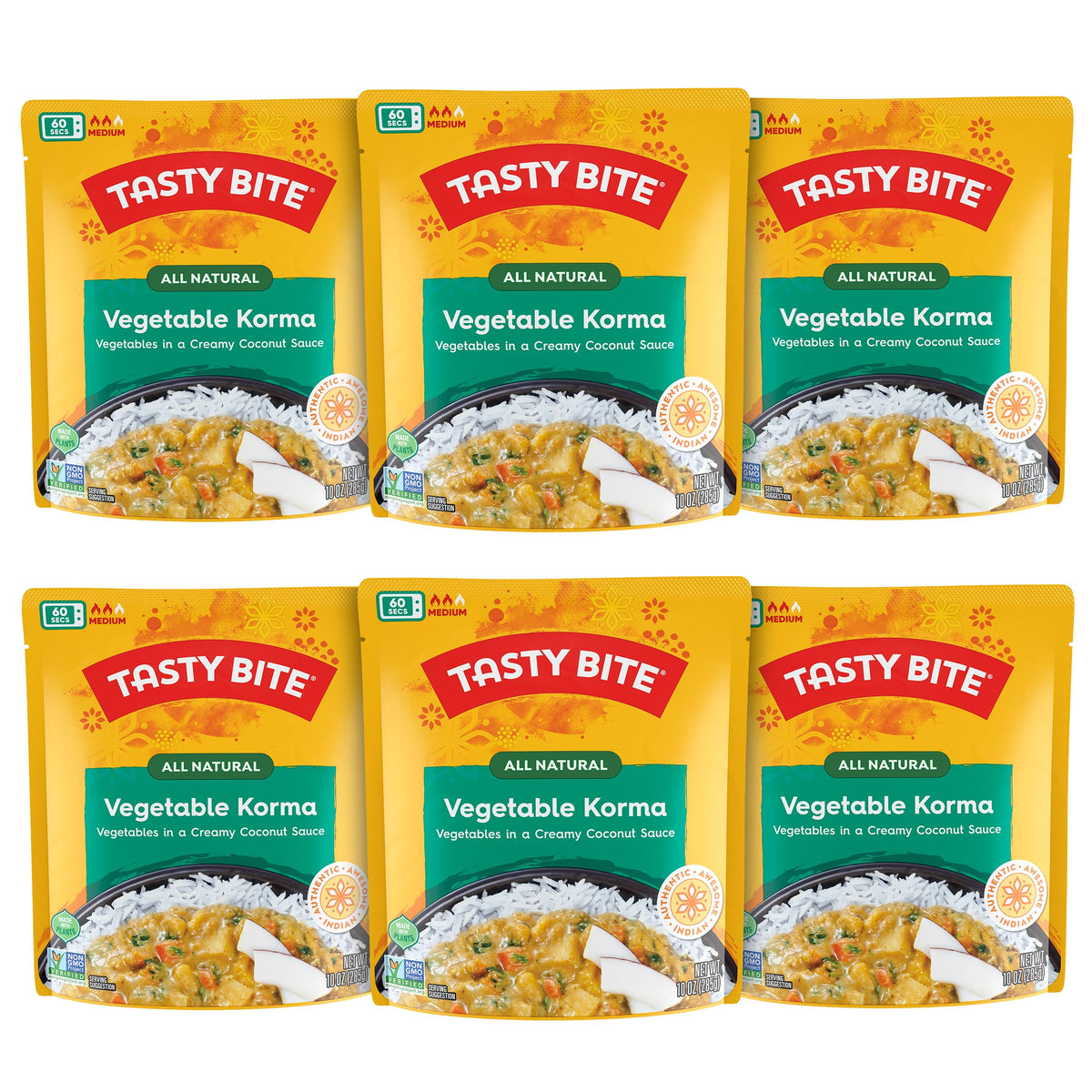 Tasty Bite Vegetable Korma pack visual showing ready-to-eat convenience