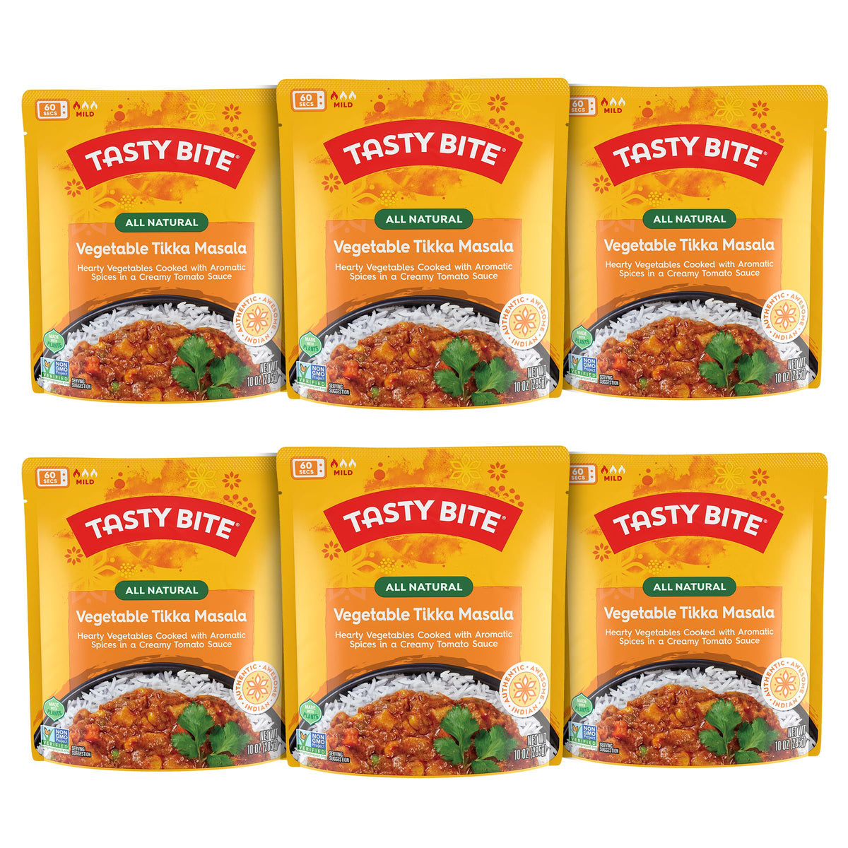 Tasty Bite Vegetable Tikka Masala ready to eat meal in a microwavable tray