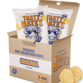 Tasty Nate’s beef tallow chips show original sea salt for bold, savory flavor.