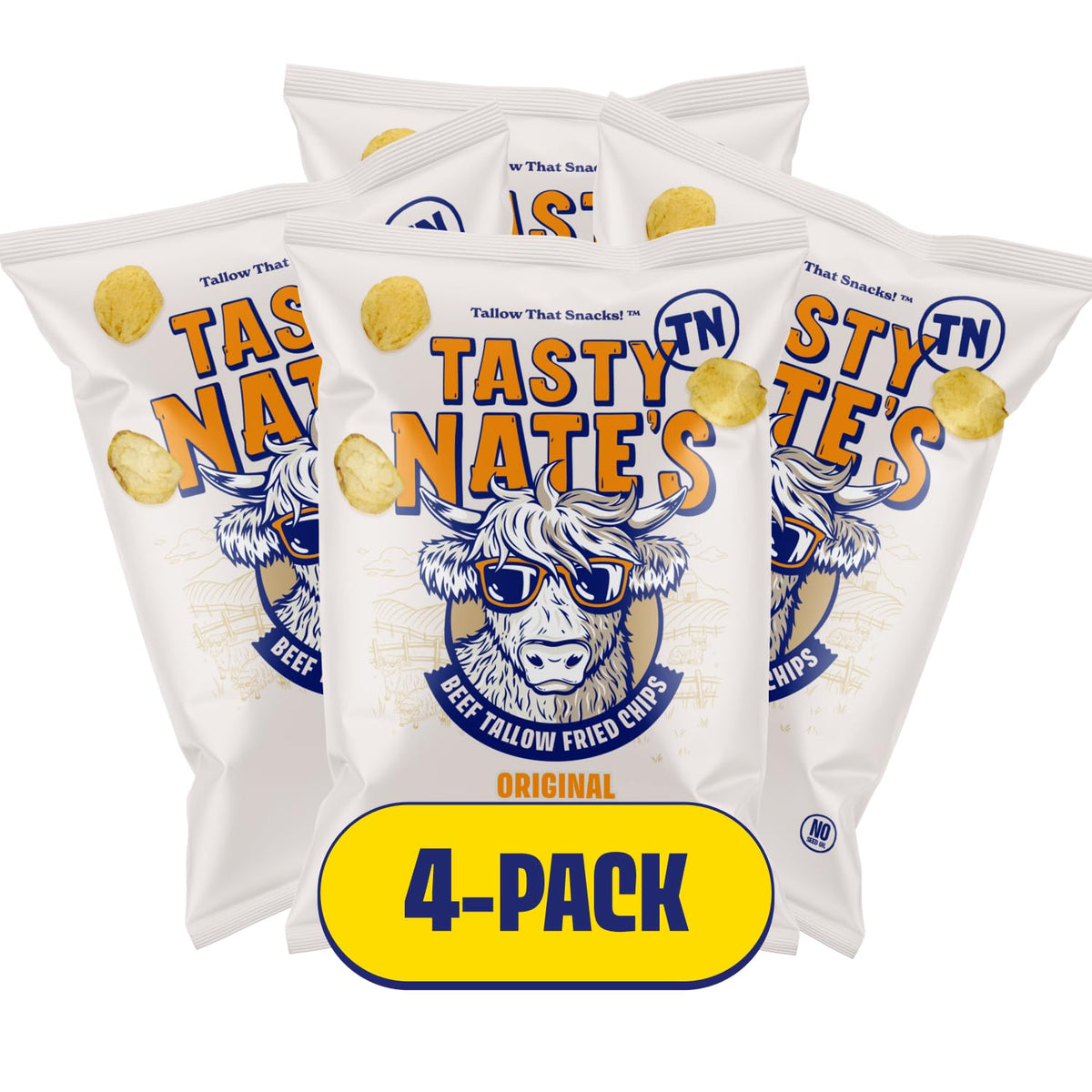 Tasty Nate’s Original Sea Salt chips; visible sea salt crystals and simple ingredients.