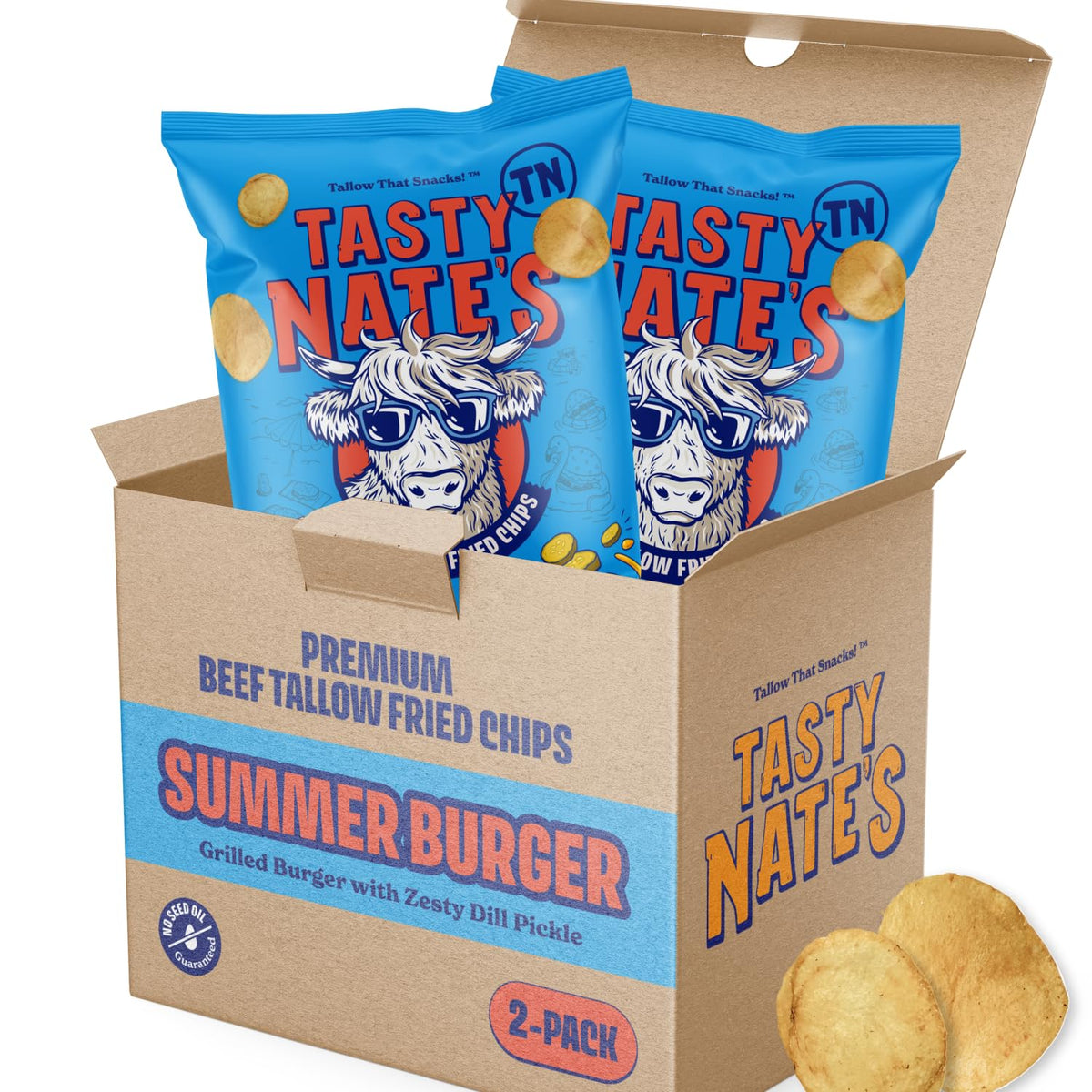 Tasty Nates beef tallow chips in Summer Burger flavor with bold crunch
