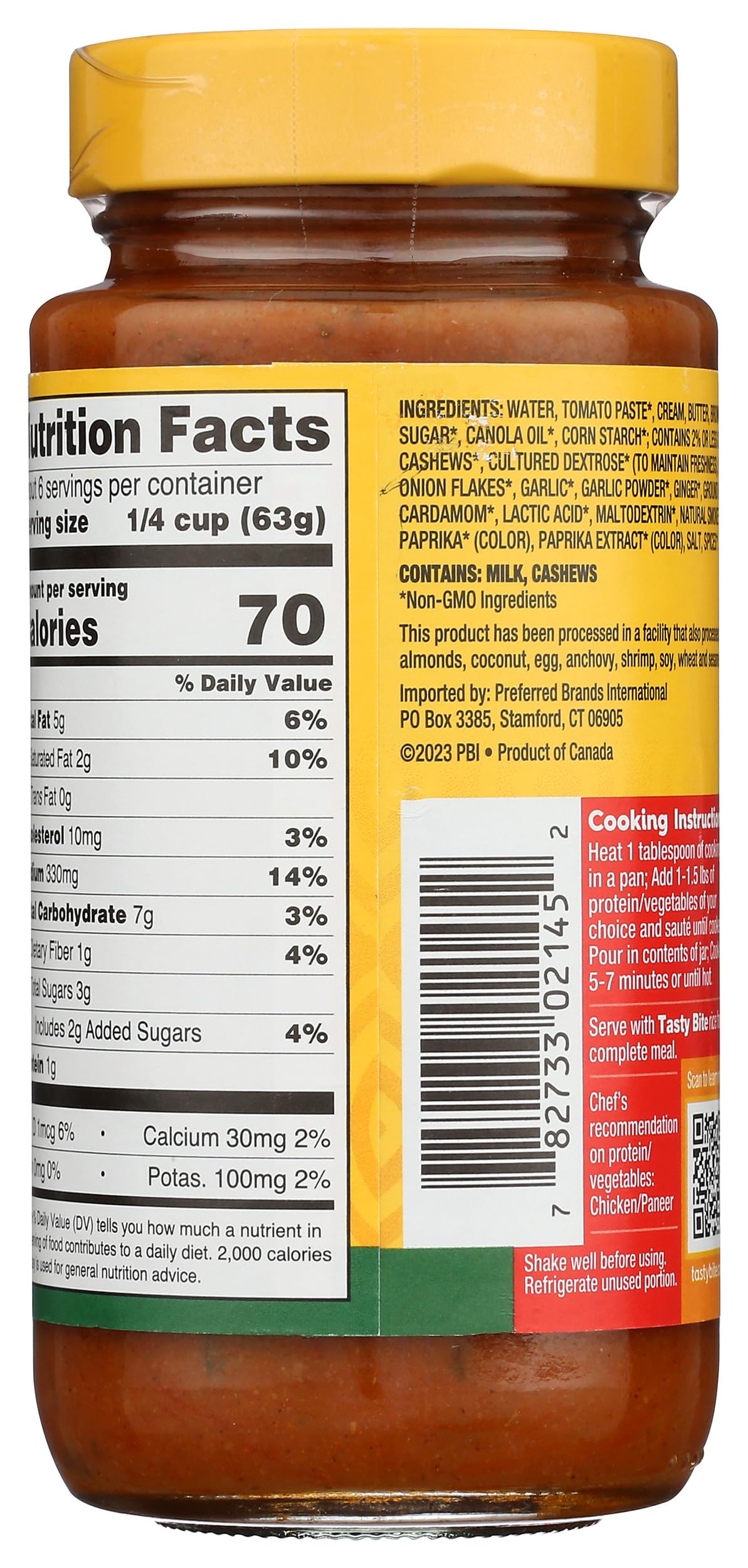 Tastybite Butter Chicken Simmer Sauce ingredients close-up highlighting natural spices.