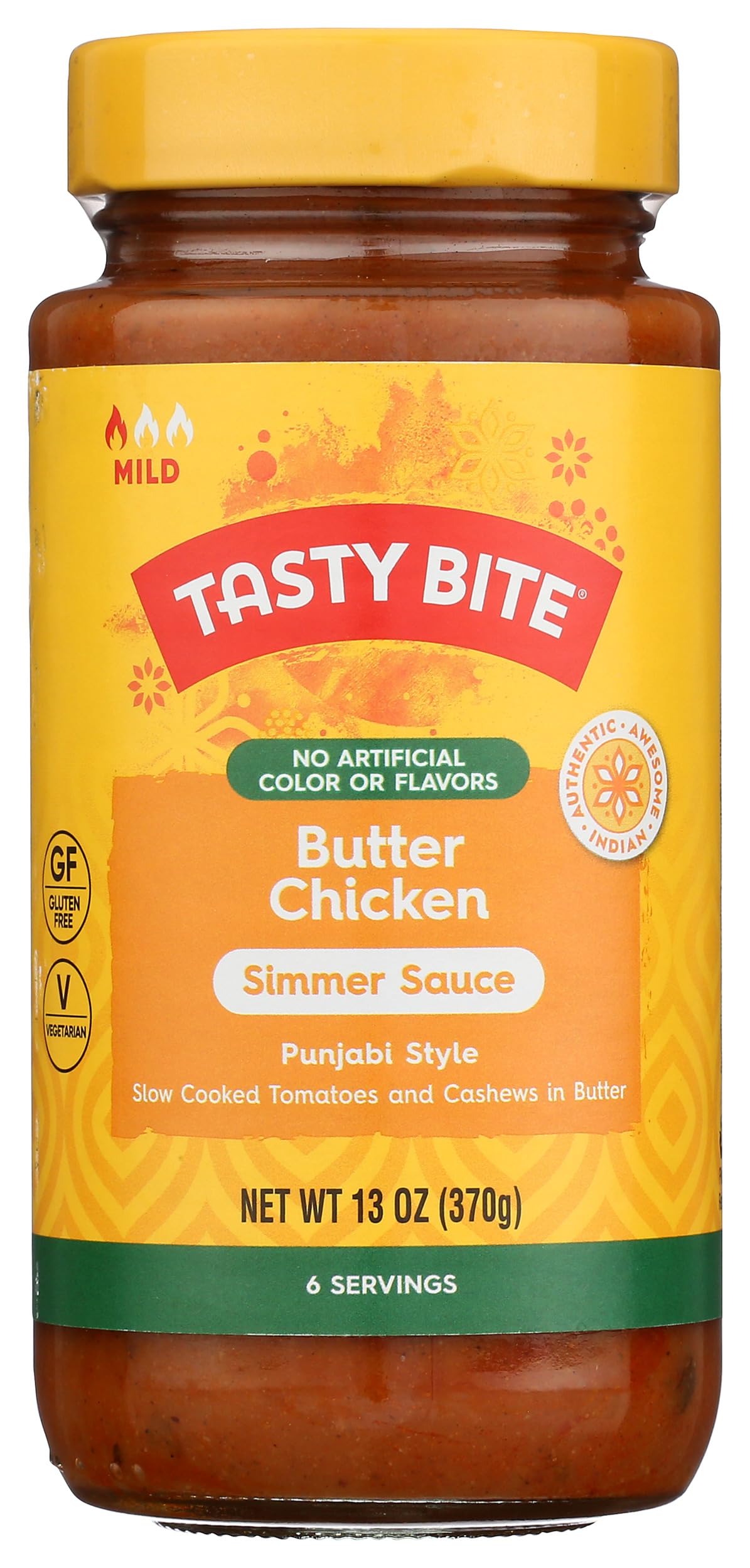 Tastybite Butter Chicken Simmer Sauce jar shows rich color for easy weeknight meals.