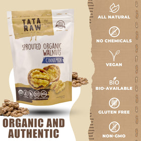 TATA RAW Cinnamon sprouted walnuts in bowl, perfect for toppings and bowls.