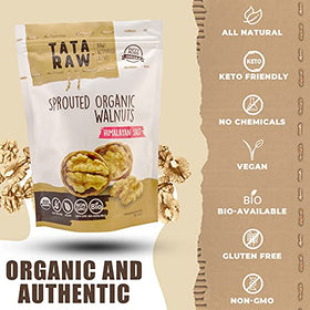 TATA RAW sprouted walnuts close-up shows crisp texture ideal for snacking.
