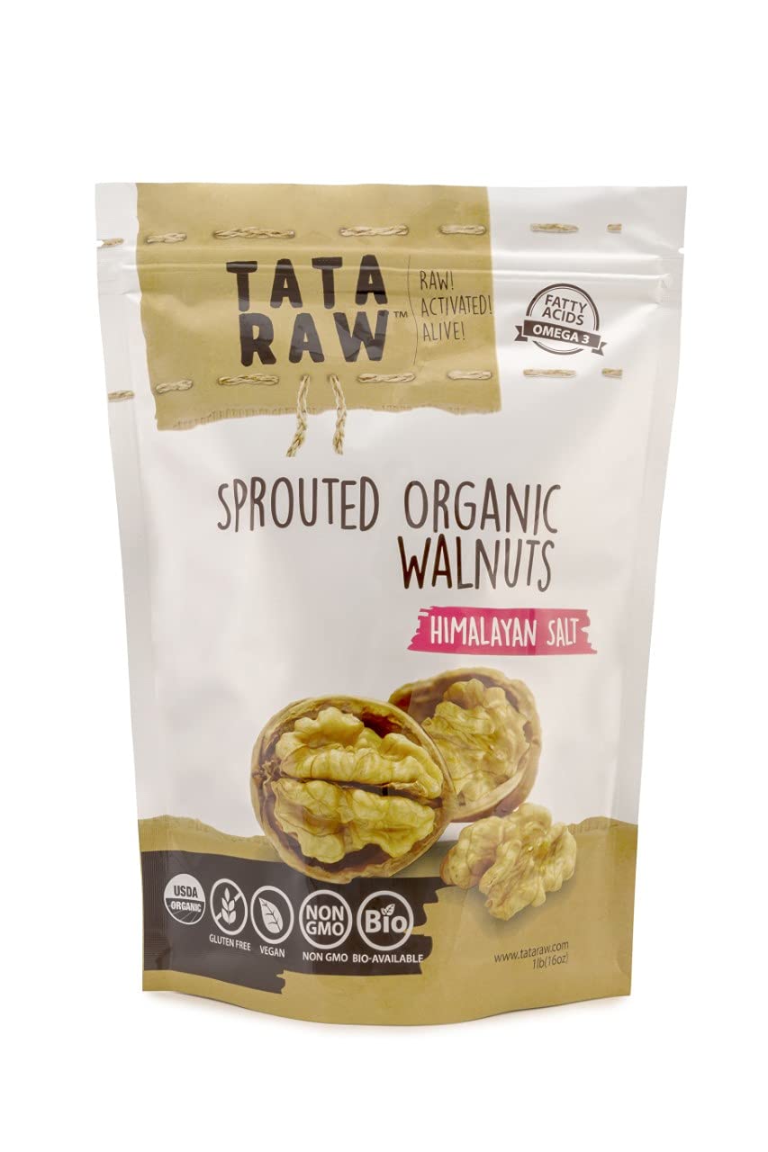TATA RAW sprouted walnuts Himalayan salt pack 1 lb for a wholesome snack.