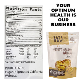 TATA RAW Sprouted Walnuts on a kitchen counter, easy to add to meals.