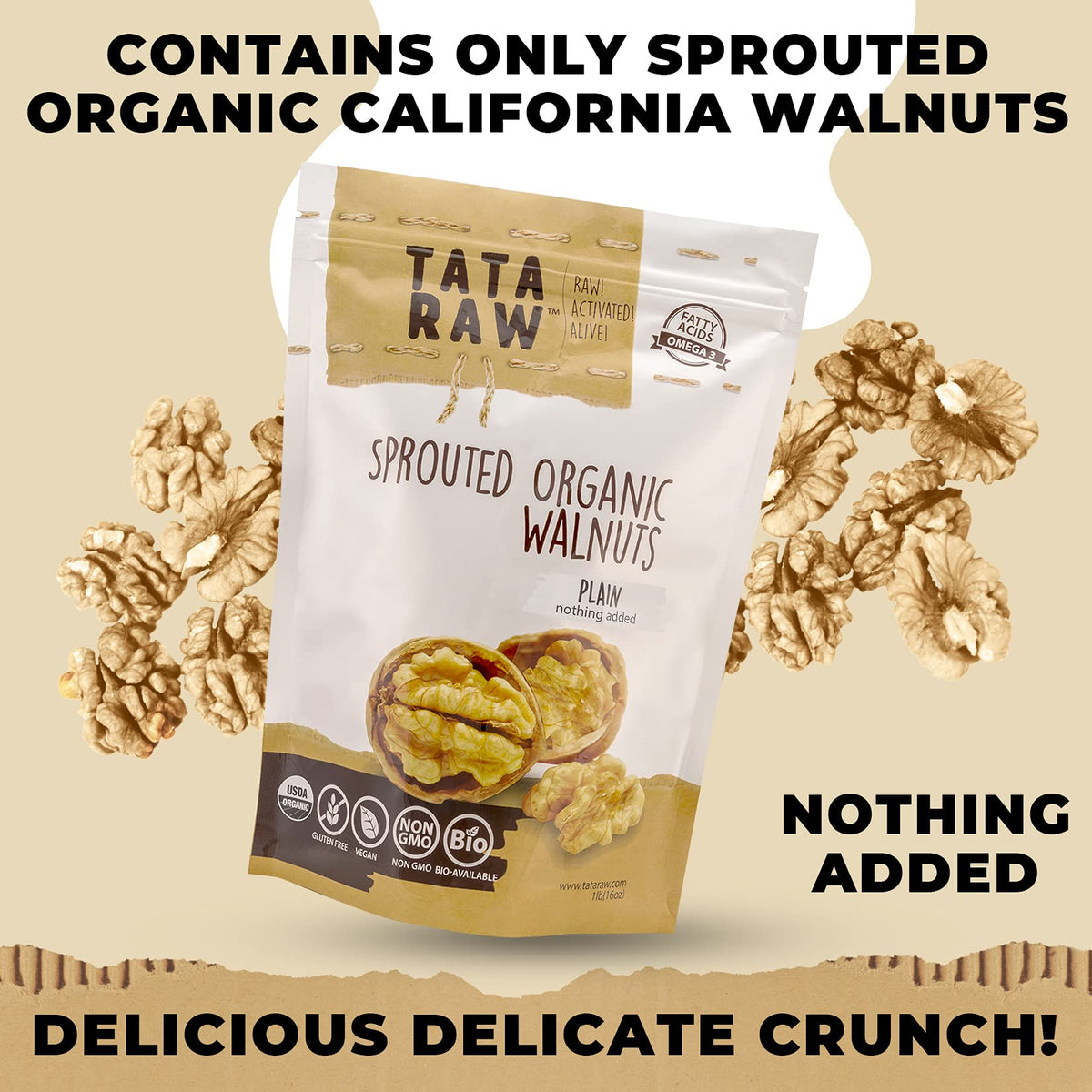 TATA RAW Sprouted Walnuts served as a quick, protein-rich snack option.
