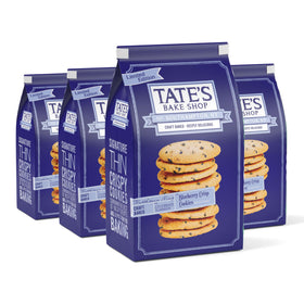 Tate's Blueberry Crisp Cookies bags show four resealable packs for freshness.
