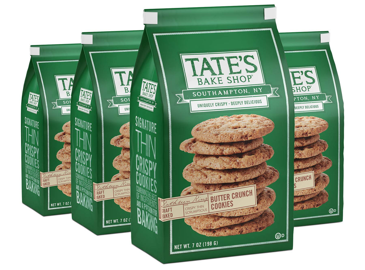 Tate's Bake Shop Butter Crunch cookies in a resealable bag for fresh snacking.
