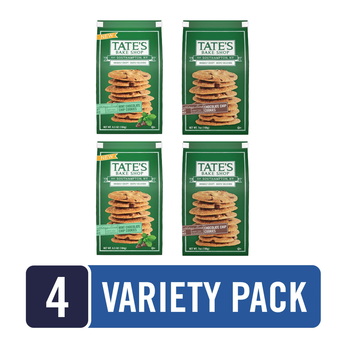 Tate's Bake Shop Chocolate Chip Cookies packaging for classic, crisp flavor on the go.
