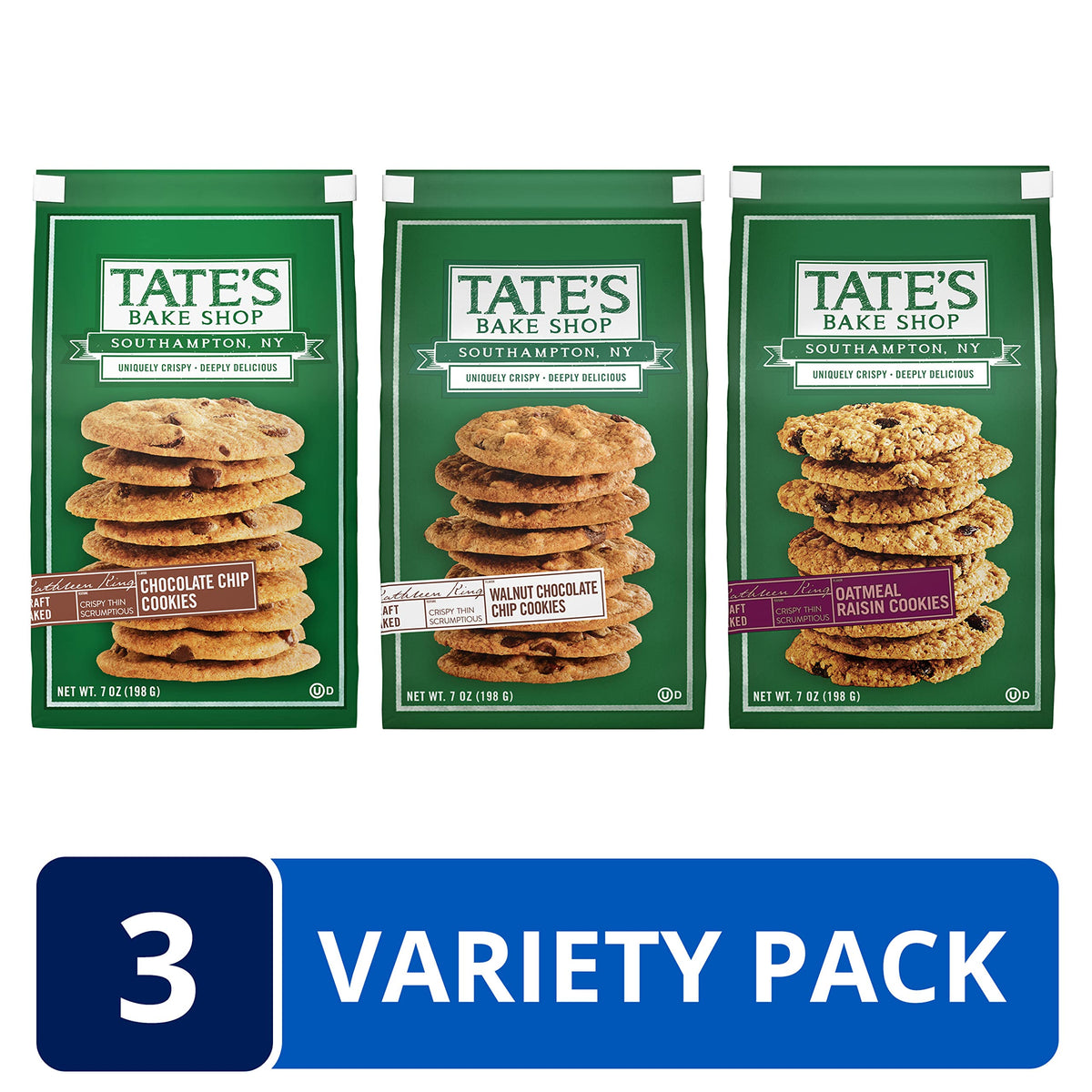 Tate's Chocolate Chip Walnut cookies close-up, crisp texture with milk
