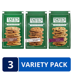 Tate's Chocolate Chip Walnut cookies close-up, crisp texture with milk
