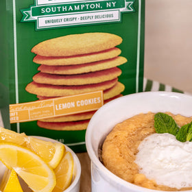 Tate's Bake Shop cookie tin and reclosable bags setup, freshness preserved after opening.