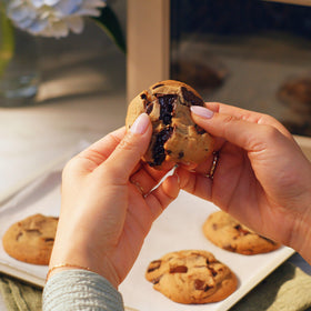 Tate's Bake Shop cookies arranged on a party tray or gift tin
