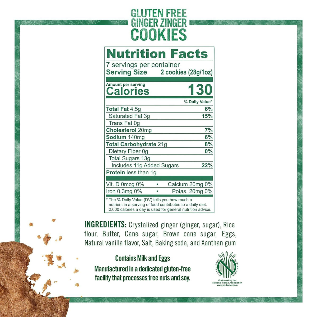 Tate's Bake Shop Ginger Zinger gluten-free cookies suitable for vegetarian-friendly snacking.