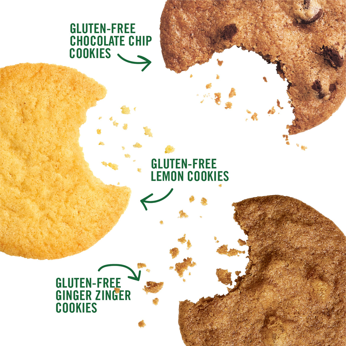 Tate's Bake Shop gluten free chocolate chip cookies on plate with classic crisp bite