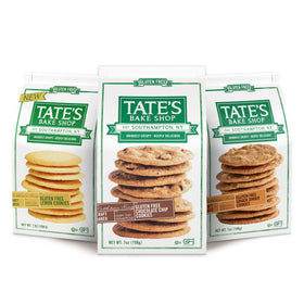 Tate's Bake Shop gluten-free lemon cookies on packaging, ideal for a vibrant party tray.
