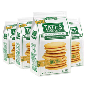 Tate's Bake Shop gluten free lemon cookies packaging shows crisp texture and bright lemon aroma.