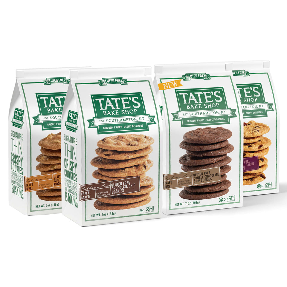 Tate's Bake Shop gluten-free Oatmeal Raisin cookies with crisp texture and wholesome oats