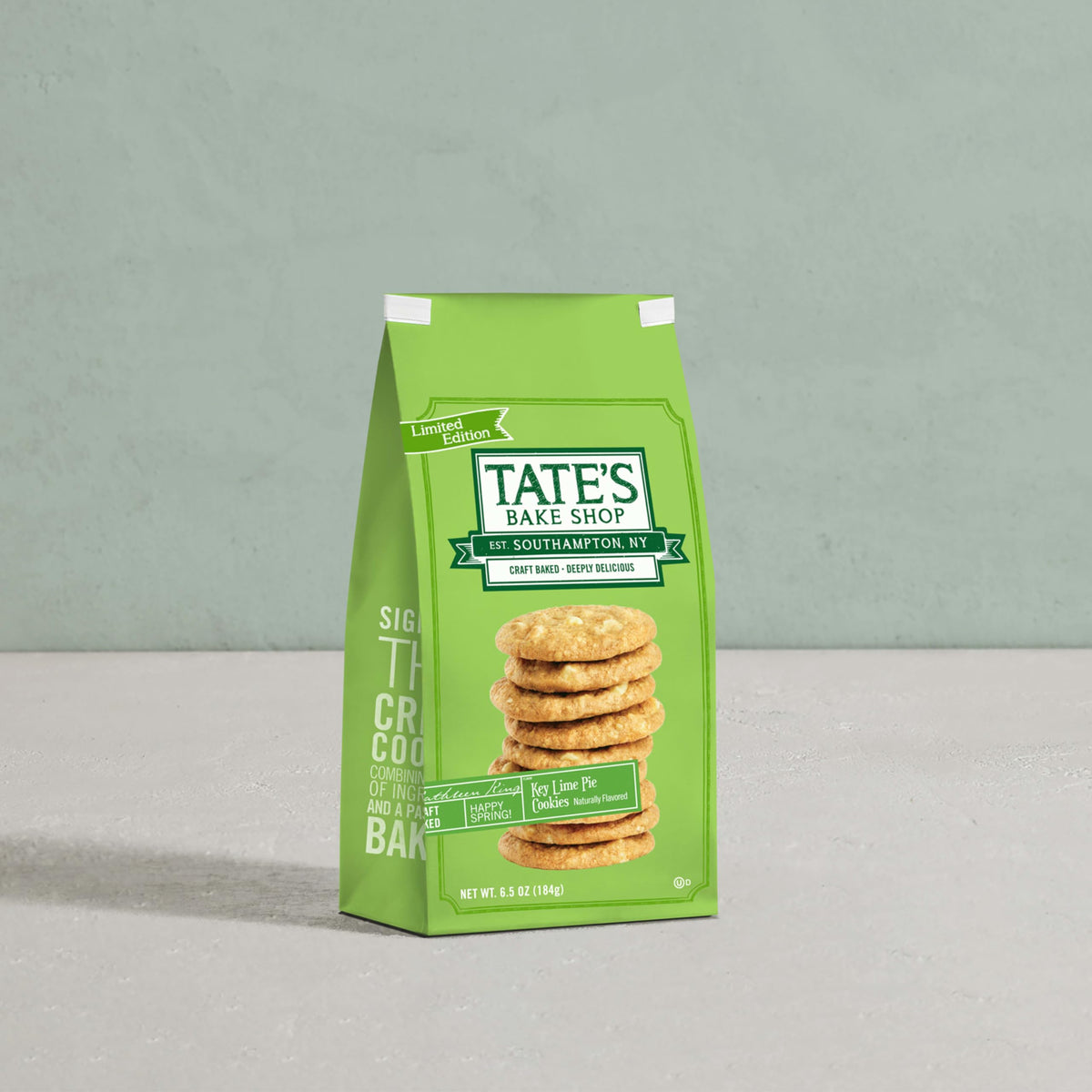 Kitchen shelf with Tate's Key Lime Pie Cookies ready to enjoy