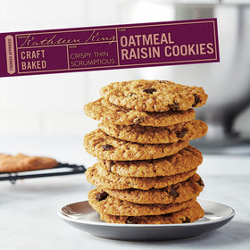 Tates Bake Shop Oatmeal Raisin Cookies with plump raisins and warm cinnamon notes.