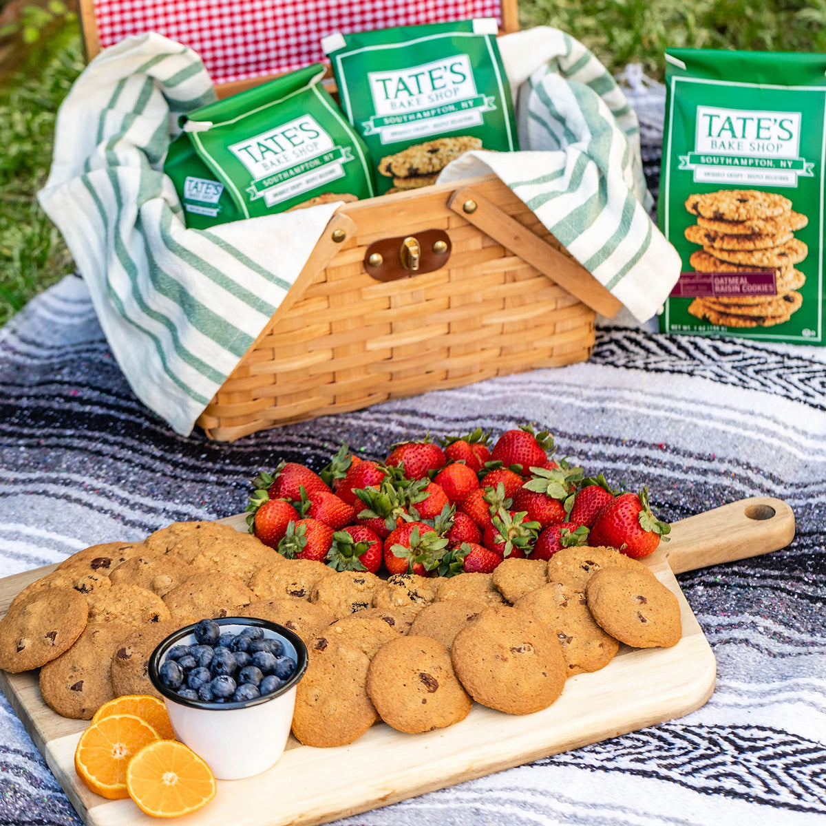 Tates Bake Shop Oatmeal Raisin Cookies on a platter for party trays.