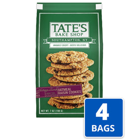 Tates Bake Shop Oatmeal Raisin Cookies thin crispy texture ideal for quick snacks.