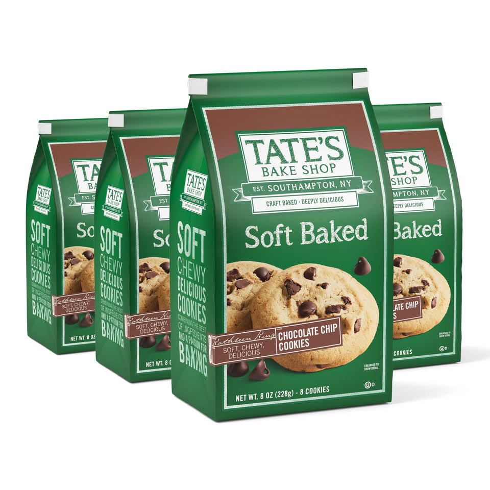 Tate's Bake Shop soft baked chocolate chip cookies in a resealable bag for freshness