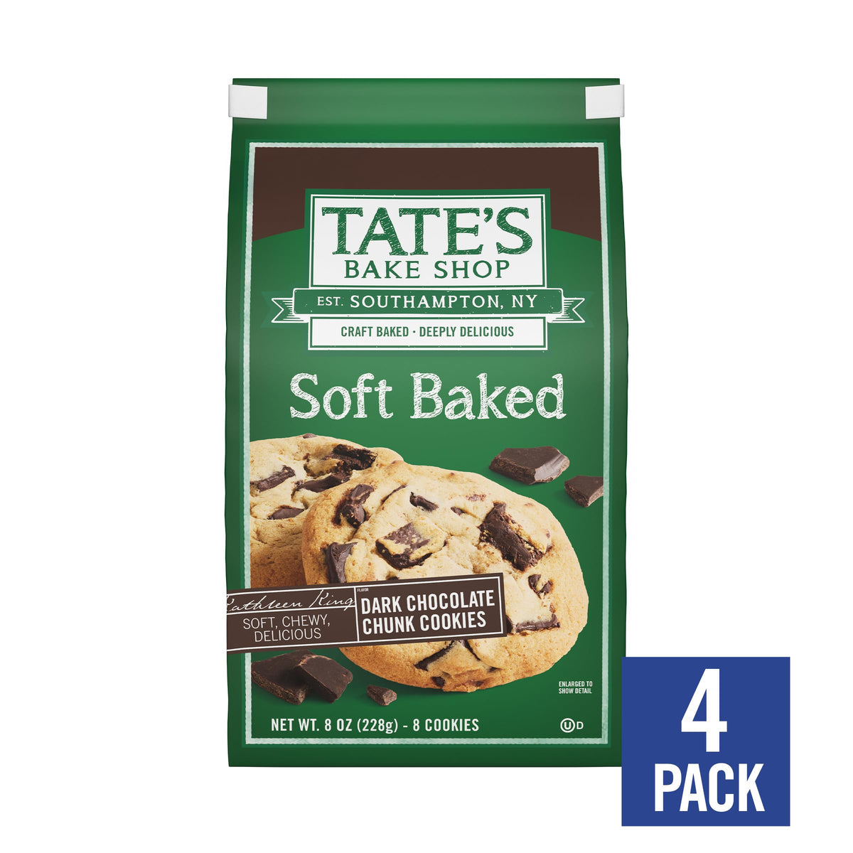 Tate's Bake Shop cookies close-up reveals rich chocolate chunks for chocolate lovers