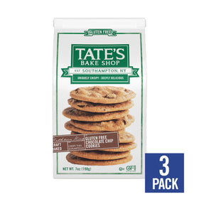 Close-up of thin crispy Tate's Bake Shop cookies highlighting their delicate texture.