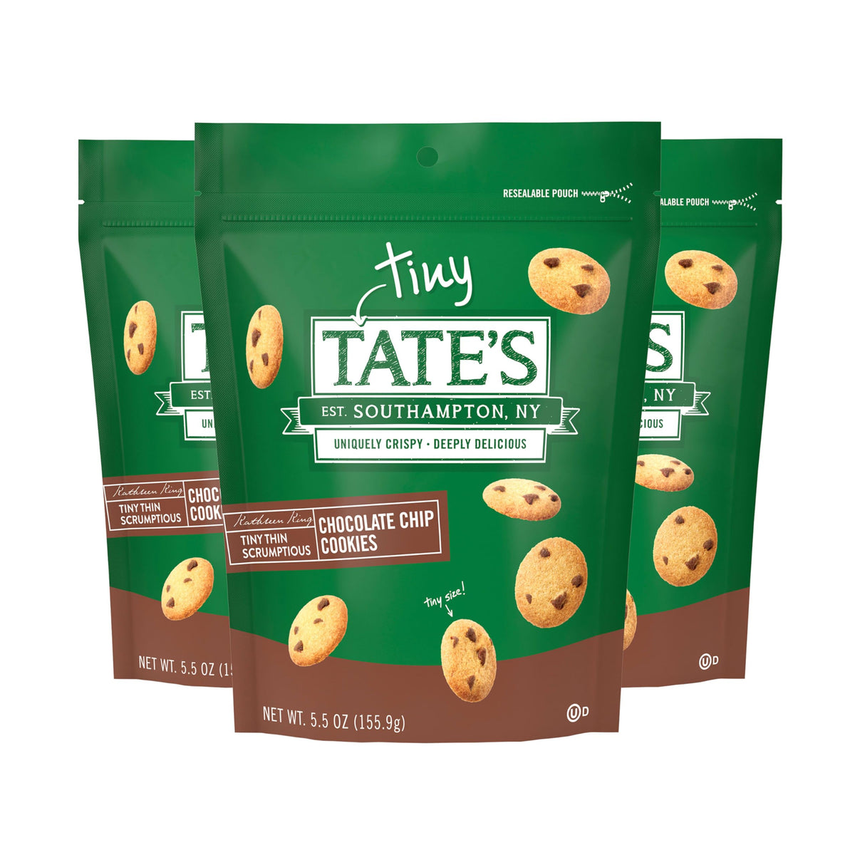 Tate's Bake Shop Tiny Chocolate Chip Cookies in three bags for convenient snacking