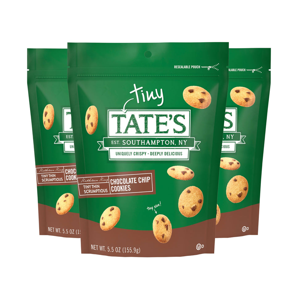 Tate's Bake Shop Tiny Chocolate Chip Cookies in three bags for convenient snacking