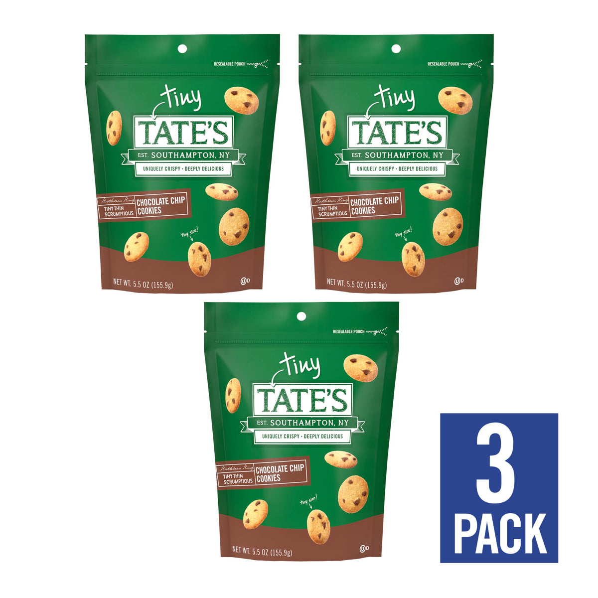 Close-up view of Tate's tiny cookies showing crisp texture and buttery chips