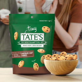 Tate's Bake Shop Tiny Cookies beside milk for quick dunking