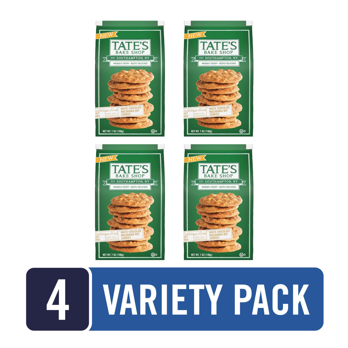 Tate's Bake Shop white chocolate macadamia cookies close-up, premium crunch for snacking.