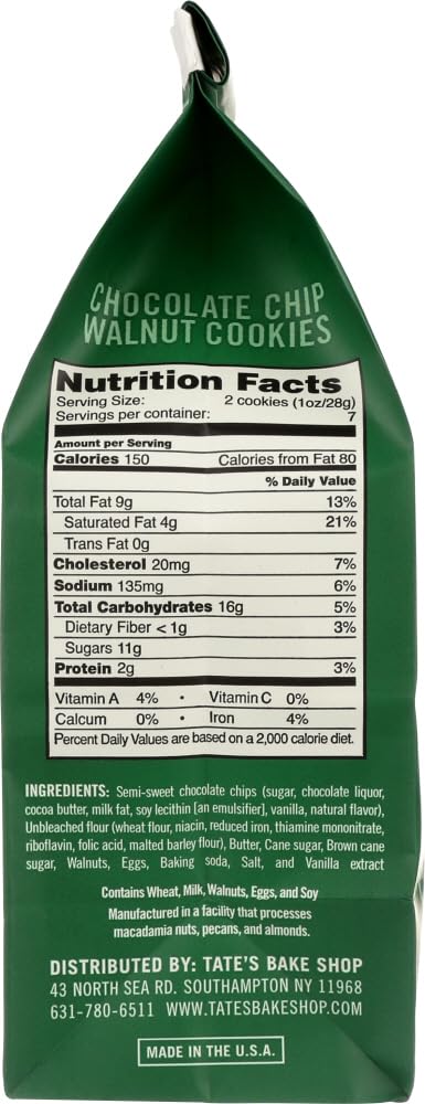 7 oz Tate's Chocolate Chip Walnut cookie wrapper emphasizing premium bake.