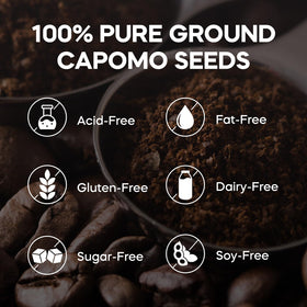 Tattva's Herbs Cafe Capomo powder close-up emphasizing gluten- and dairy-free blend.