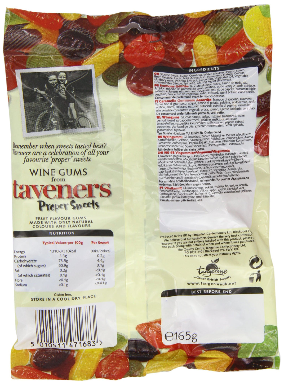 Taveners Wine Gums display showing assorted fruit flavors, ideal for sharing at gatherings